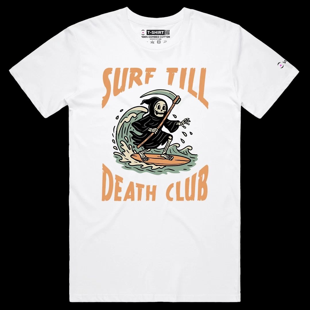 VOICEART Grim Reaper Surfing Funny Halloween Graphic T-Shirt for Holidays