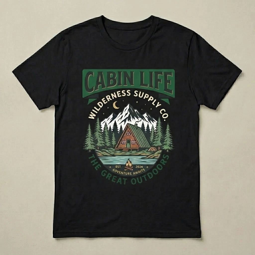 Cabin Life Wilderness Supply Co T-Shirt Great Outdoors Camping Hiking Nature Tee