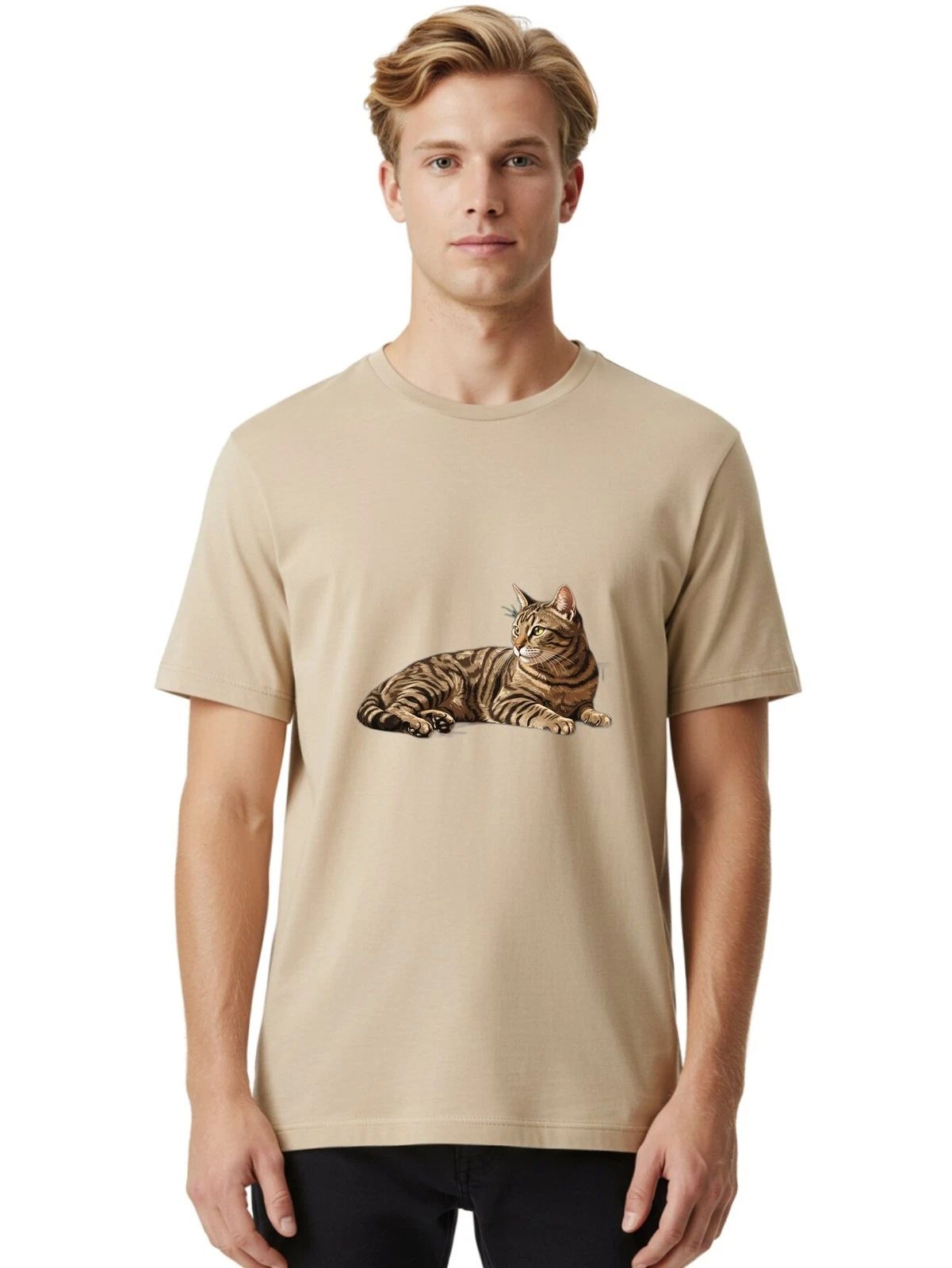 Tabby-Cat Mens Graphic Tee, 100% Cotton, Casual Summer Wear