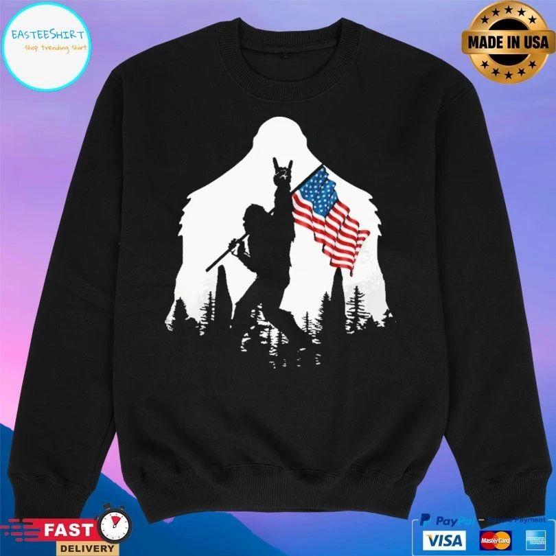 Bigfoot Hold American Flag T-shirt