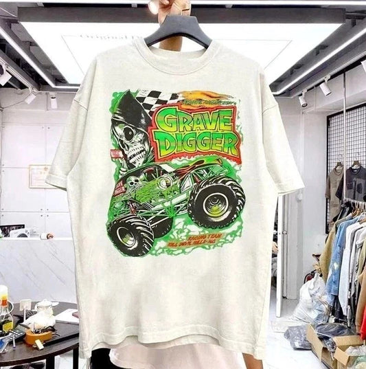 Grave Digger Monster Truck Gift For Fan White T Shirt Full Size  KK2571