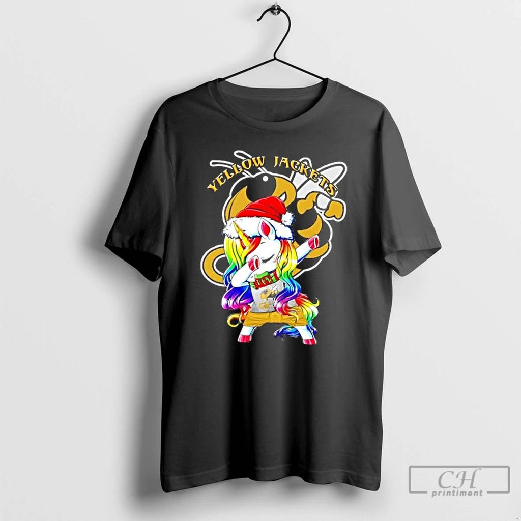 Classic Georgia Tech Yellow Jackets Football X Unicorn Santa Hat Dabbing Merry Christmas T Shirts