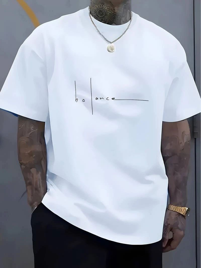 Men's 100% Cotton Balance Graphic T-Shirt - Breathable Crew Neck Short Sleeve US