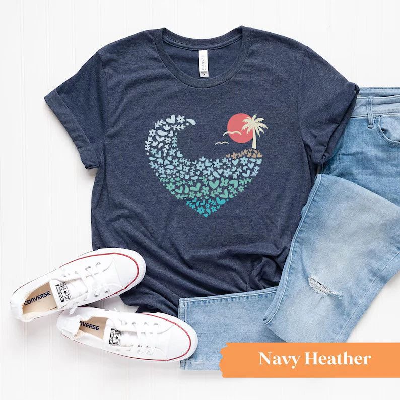 Ocean Surf Heart Comfort Tee Beach Lover Graphic Shirt Gift Men Women