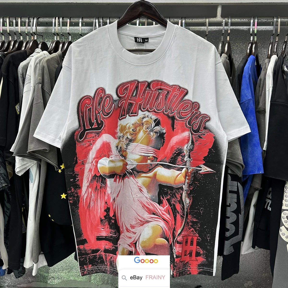 MEN WOMEN SUMMER ANGEL CUPID T SHIRT HIGH STREET RHINESTONE HIPHOP SHORT TOP TEE