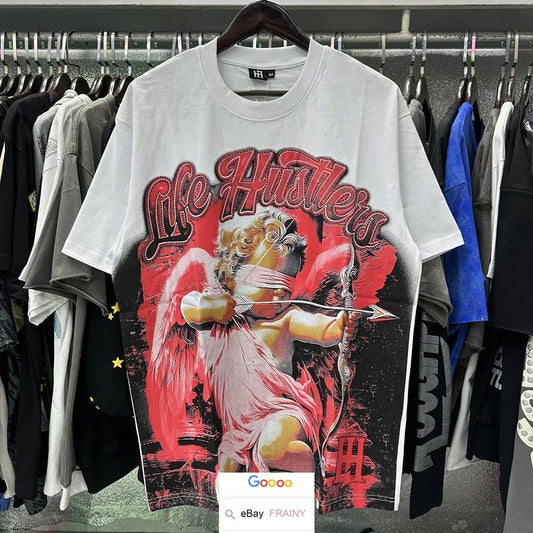 MEN WOMEN SUMMER ANGEL CUPID T SHIRT HIGH STREET RHINESTONE HIPHOP SHORT TOP TEE