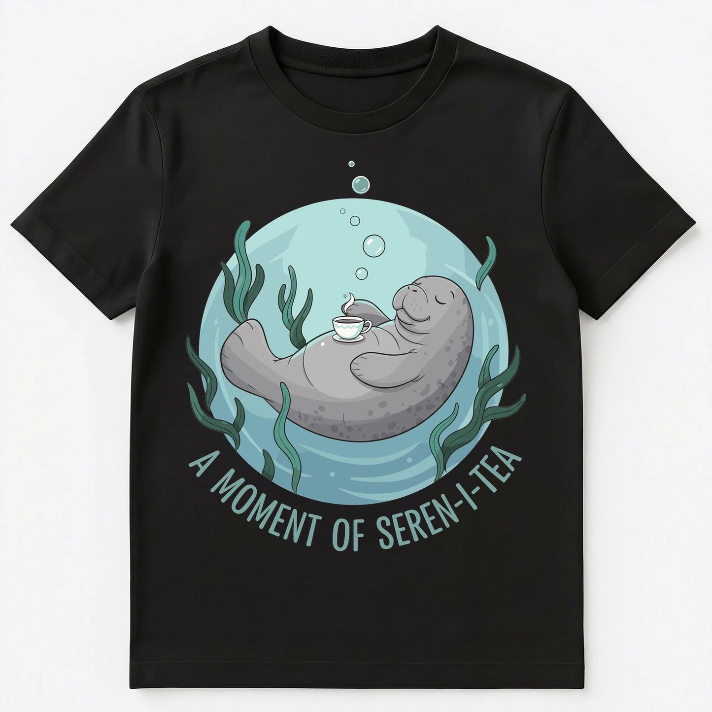 Relaxing Manatee Tea Lover Ocean Aesthetic Design Unisex T-Shirt
