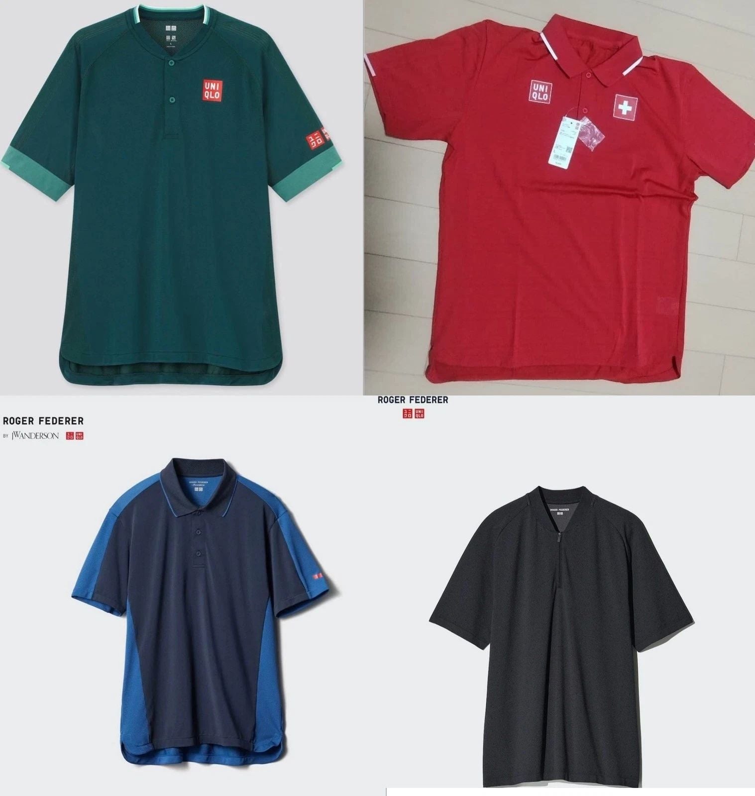 UNIQLO Limited Roger Federer RF Dry EX Polo Shirt Set of 4 Green Red Black Blue
