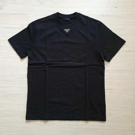 Prada Authentic Triangle Metal Logo Men's Black T-Shirt Sz M