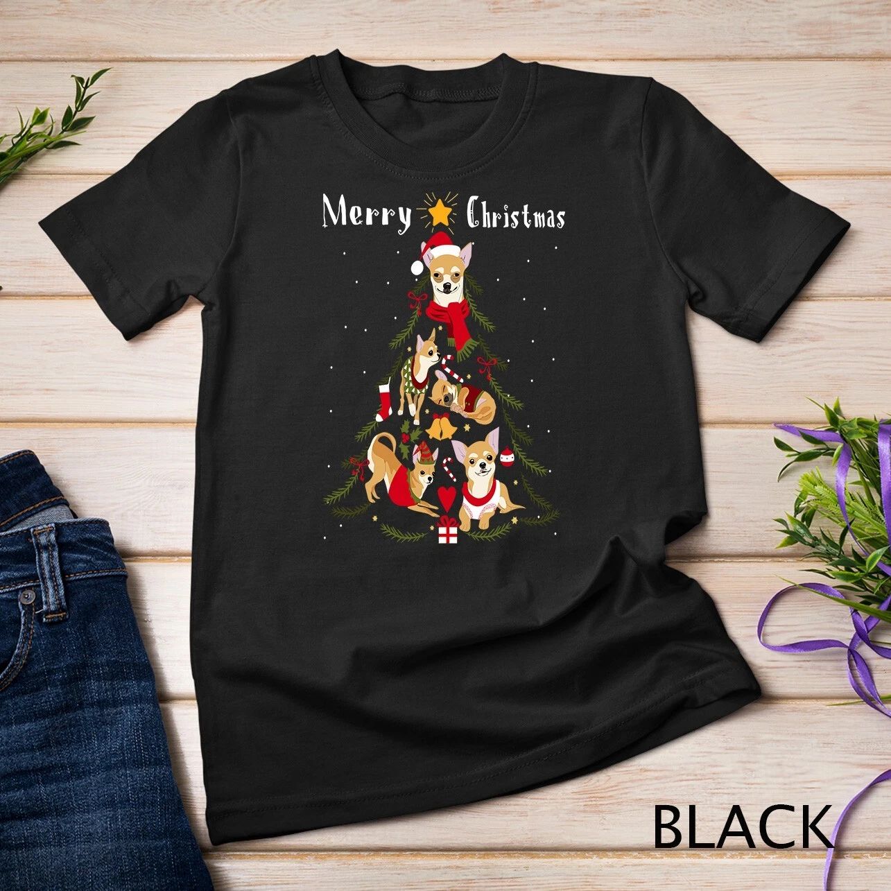 Chihuahua Christmas Tree Xmas Dog Lover Unisex T-shirt