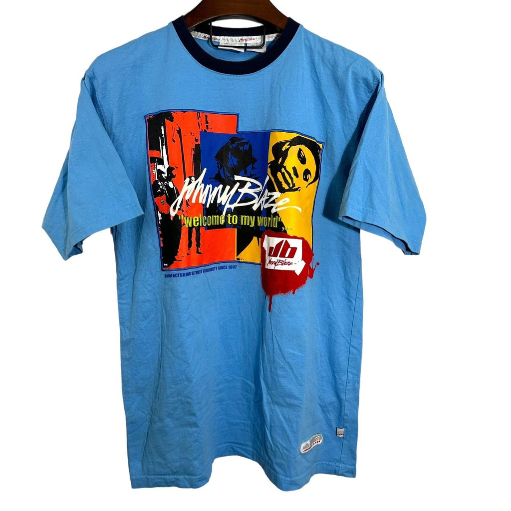 VTG JOHNNY BLAZE Welcome To My World Blue T-Shirt Streetwear Method Man Large