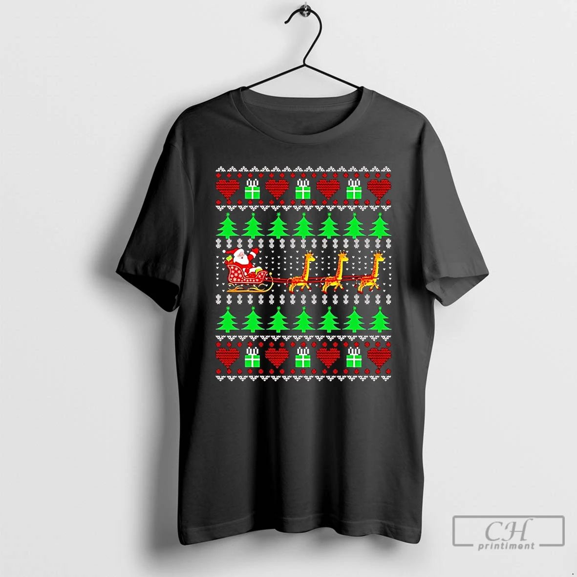 Classic Santa Riding Giraffe Ugly Christmas T Shirts