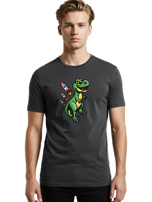 T-Rex-Rocket-2 Mens Graphic Tee, 100% Cotton, Casual Summer Wear