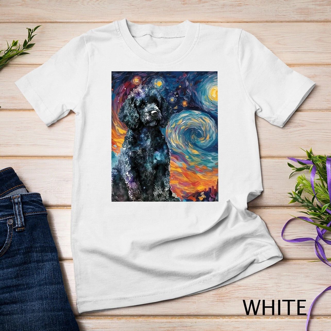 Black Poodle Starry Night - Dog Lover Puppy Pet Owner T-Shirt Unisex T-shirt