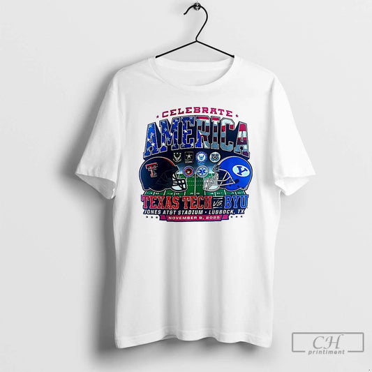 Premium Texas Tech Red Raiders Vs Byu Cougars Ncaa 2025 Celebrate America Helmet T Shirts