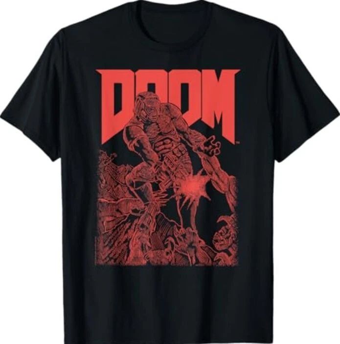 DOOM Red Sketched Cover Art Retro Video Game T-Shirt