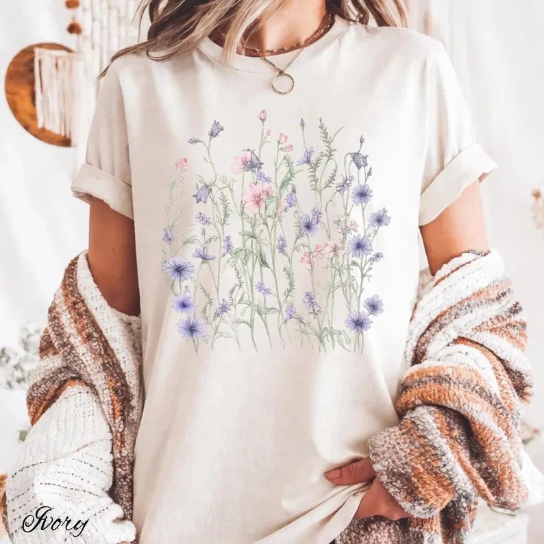 Wildflower Floral Comfort Tee Nature Lover Boho Garden Flower Gift