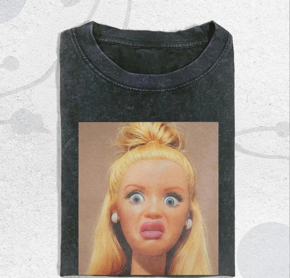 Vintage Washed Shock Doll Shirt, Surreal Doll Face Tee, Ironic Statement Shirt