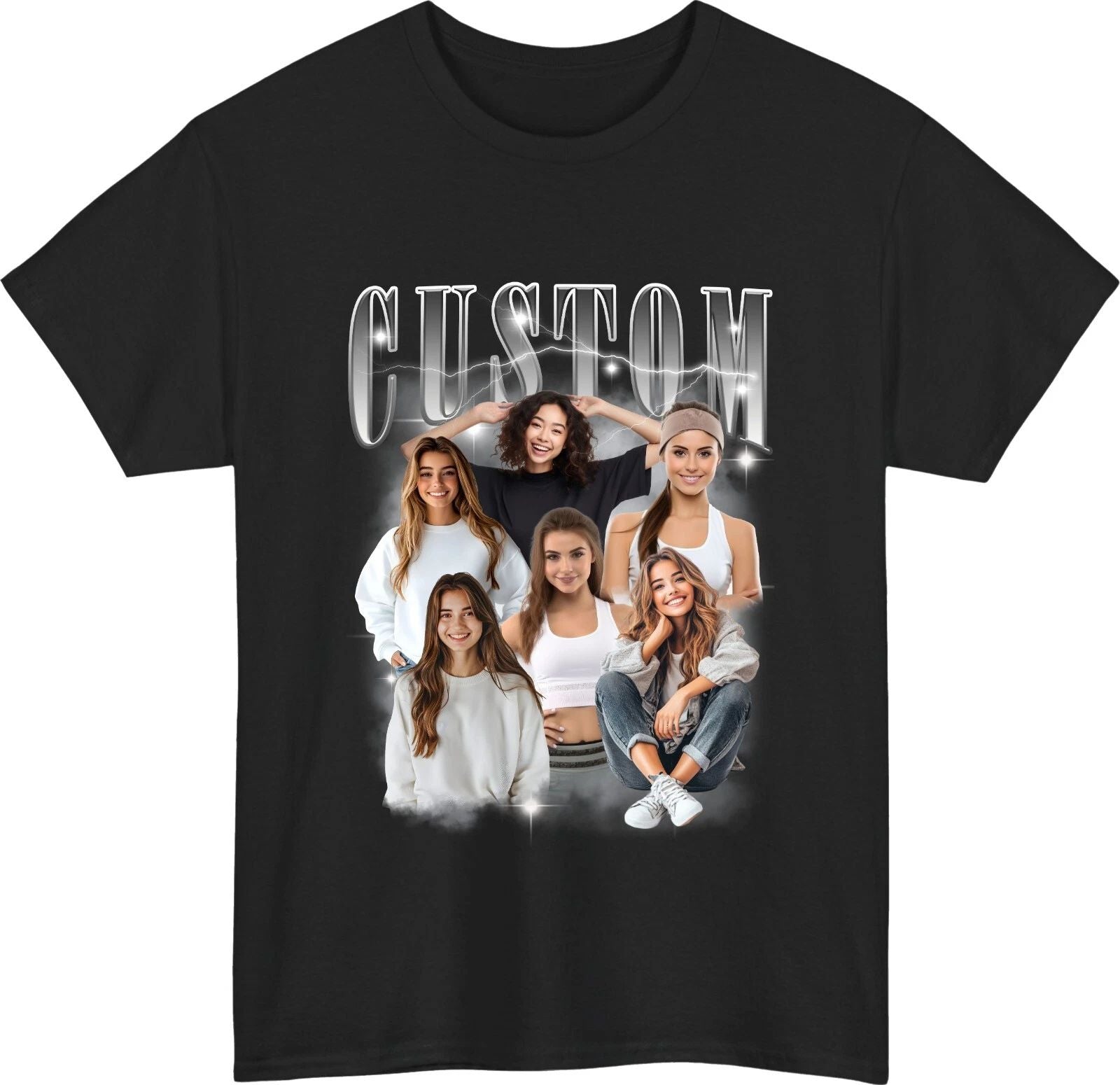 Personalised Bootleg T-Shirt – Retro Custom Rap with Name & Photos Gift Tee Top