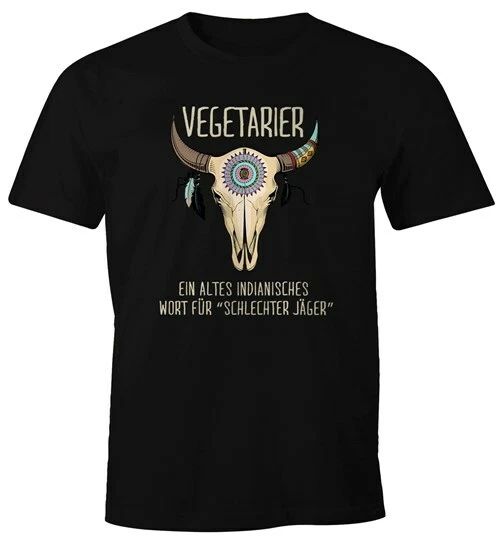 Men's T-Shirt Vegetarian / Vegan Bad Hunter Saying Skull Funny