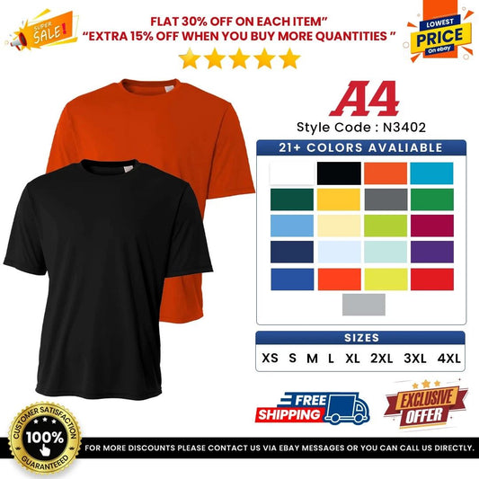 A4 N3402 Men's 100% Polyester Training T Shirt Sprint Performance T-Shirt