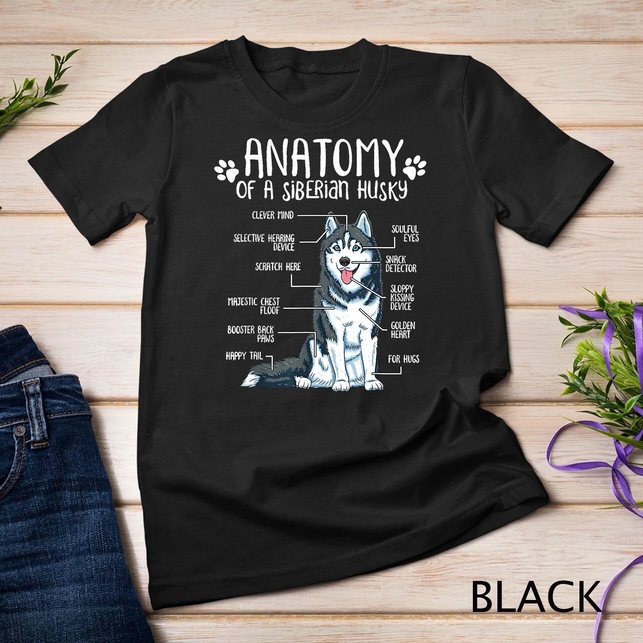Funny Anatomy Siberian Husky Dog Lover Gift T-Shirt Unisex T-shirt