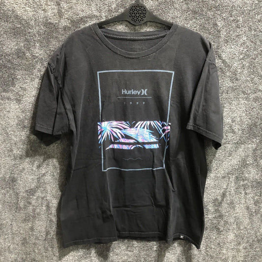 Hurley Shirt Mens Small Black 1999 Palm Tree Graphic Surf Skate Tee