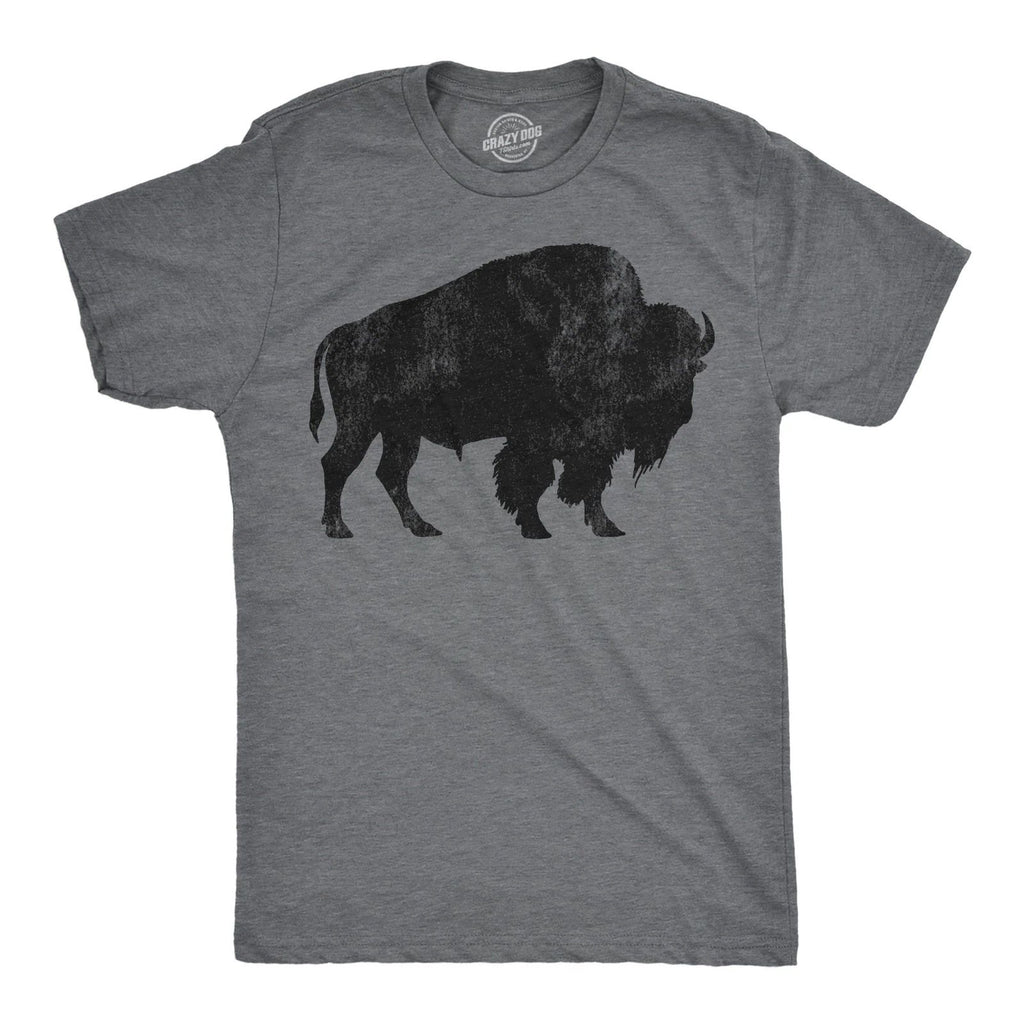 Mens Buffalo Silhouette T Shirt Cool Animal Tee with Standing Buffalo Print for