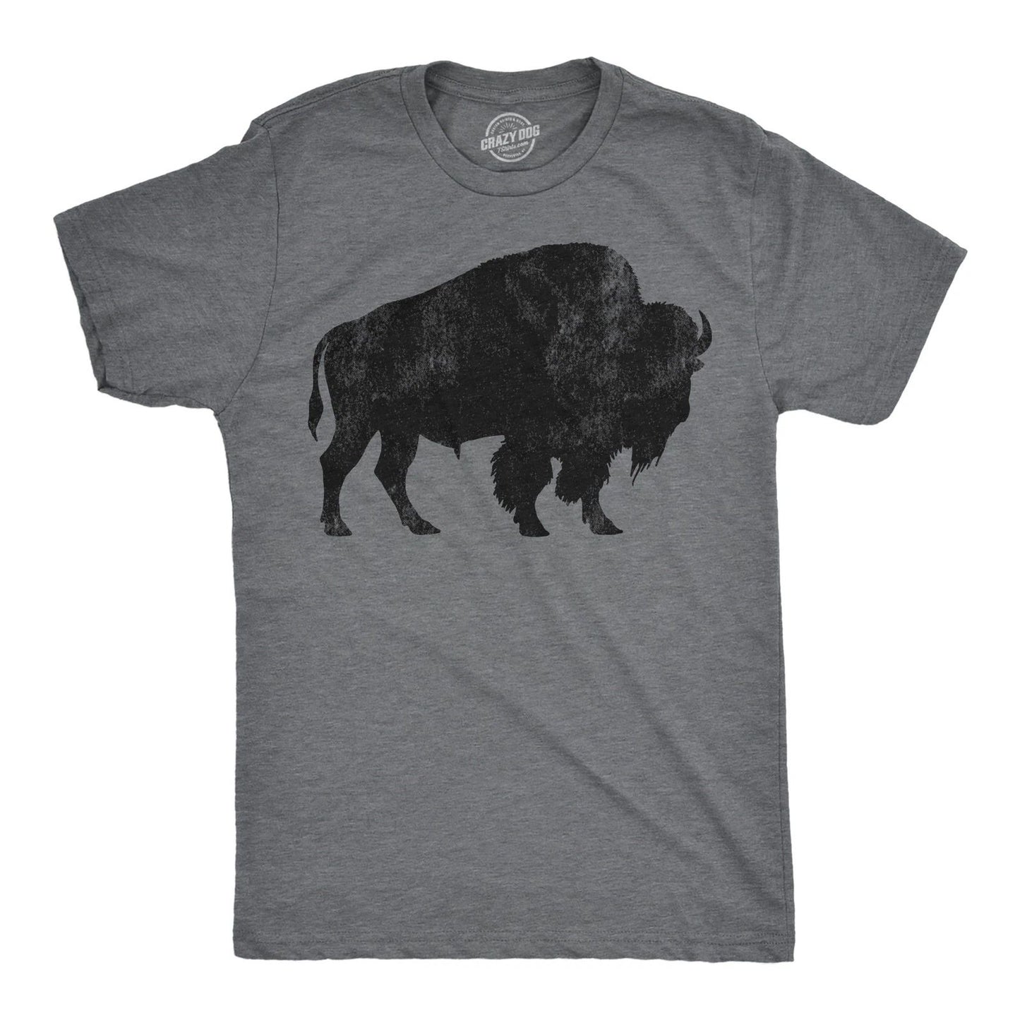 Mens Buffalo Silhouette T Shirt Cool Animal Tee with Standing Buffalo Print for