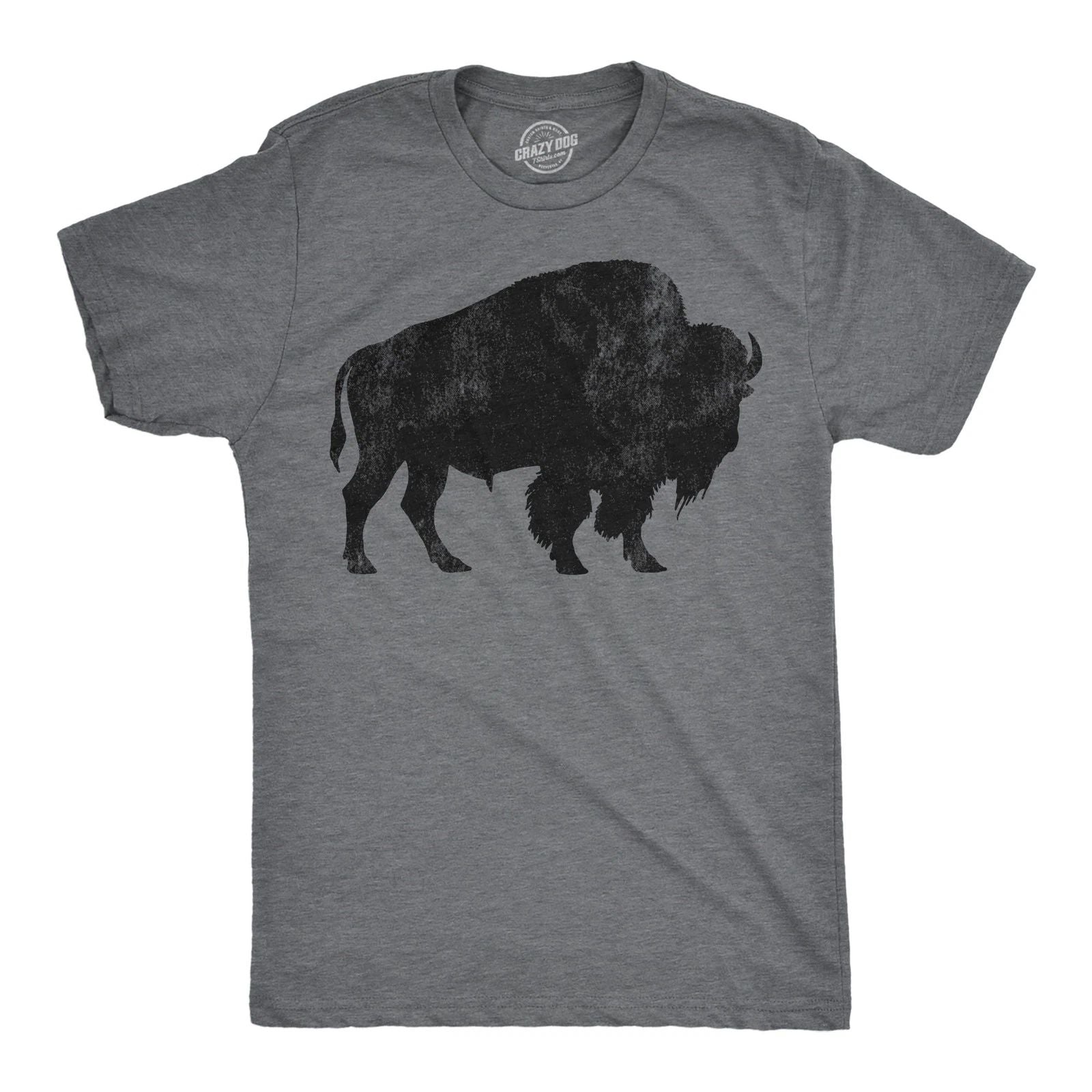 Mens Buffalo Silhouette T Shirt Cool Animal Tee with Standing Buffalo Print for