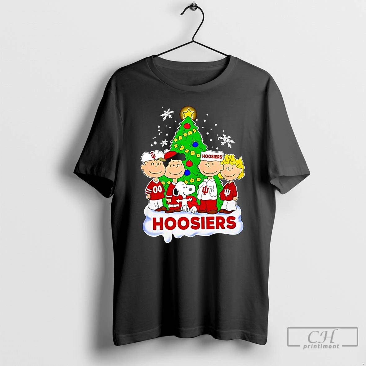 Classic Peanuts Characters With Indiana University Hoosiers Christmas Tree T Shirts