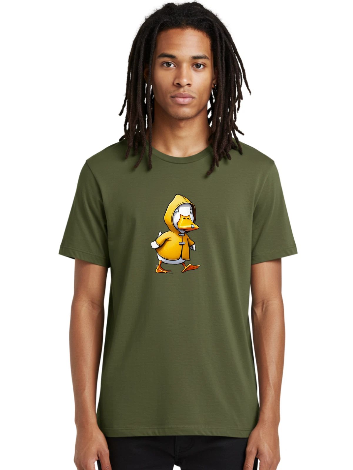 Duck-In-Yellow-Raincoat-4 Mens Graphic Tee, 100% Cotton, Casual Summer Wear