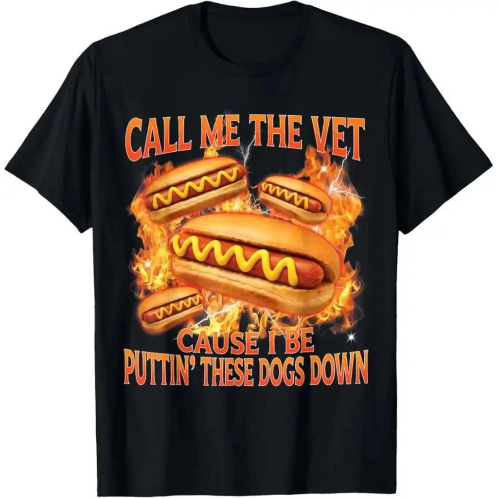 Funny Hot Dog Meme T-Shirt with Call Me The Vet Phrase Perfect for Humor Fans