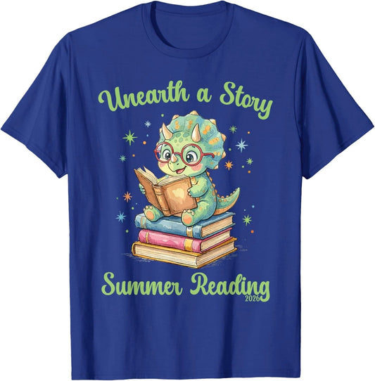 Triceratops Dinosaur Reading Books Cute Dino  Unisex T-Shirt