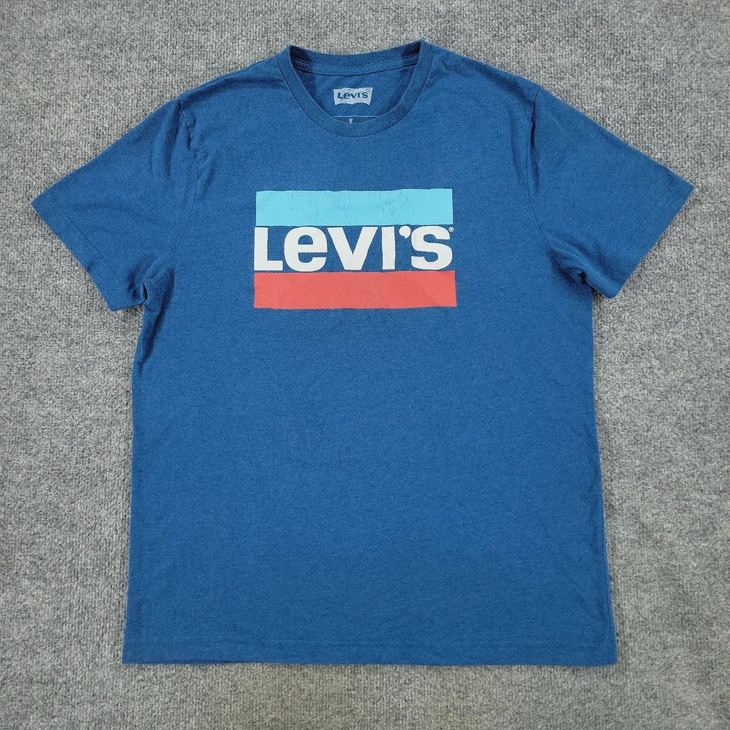 Levi's Shirt Men's Medium Blue Logo Graphic Short Sleeve Pullover Stretch Adult
