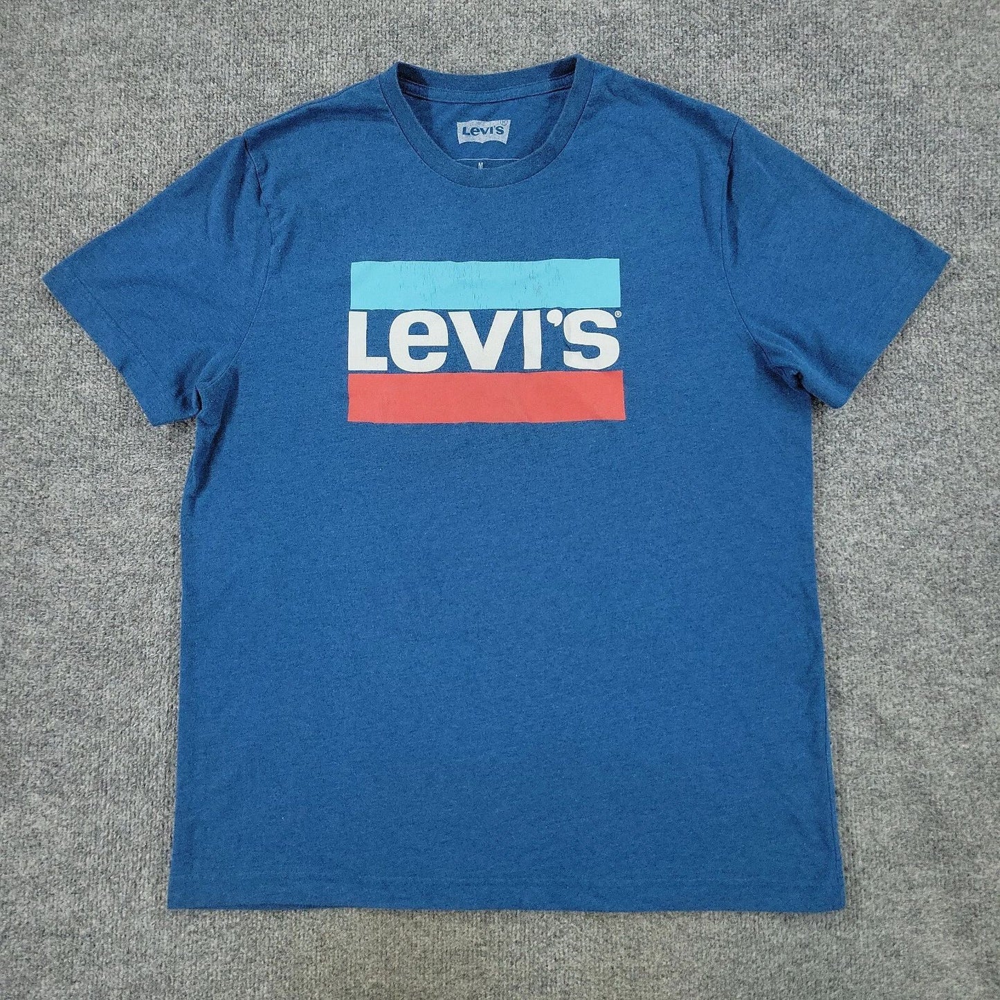 Levi's Shirt Men's Medium Blue Logo Graphic Short Sleeve Pullover Stretch Adult