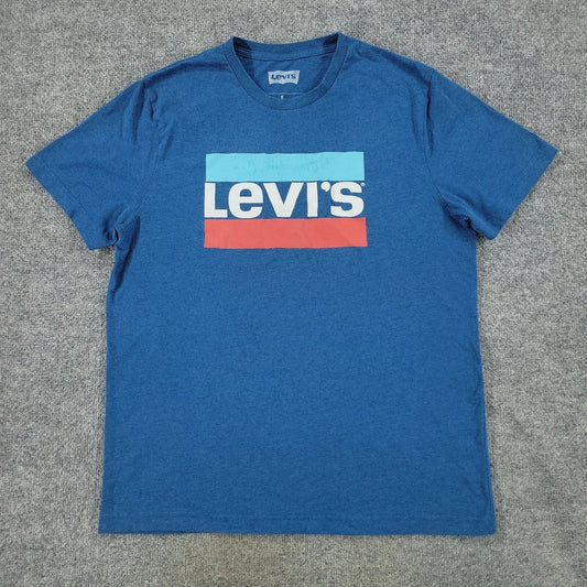 Levi's Shirt Men's Medium Blue Logo Graphic Short Sleeve Pullover Stretch Adult