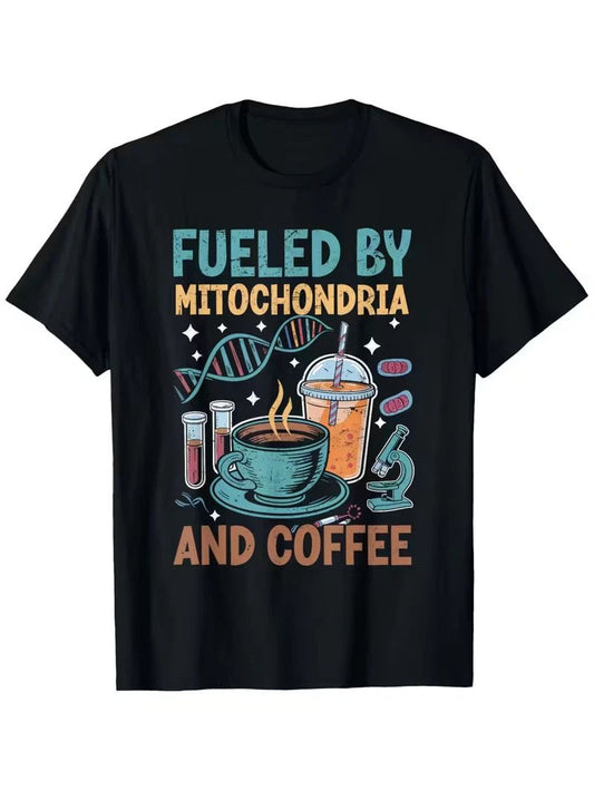 Funny Biology Teacher Science Fueled By Mitochondria Coffee T-Shirt, fashionable