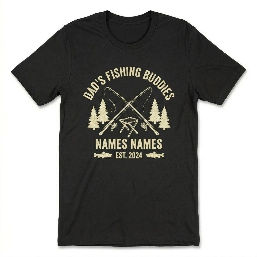 Personalized Dad's Fishing Buddies T-Shirt Custom Name Est 2024 Father's Day Gif