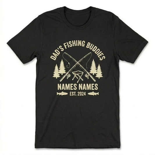 Personalized Dad's Fishing Buddies T-Shirt Custom Name Est 2024 Father's Day Gif