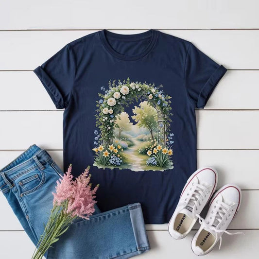Floral Garden Arch Comfort Tee Cottagecore Aesthetic Nature Lover Soft