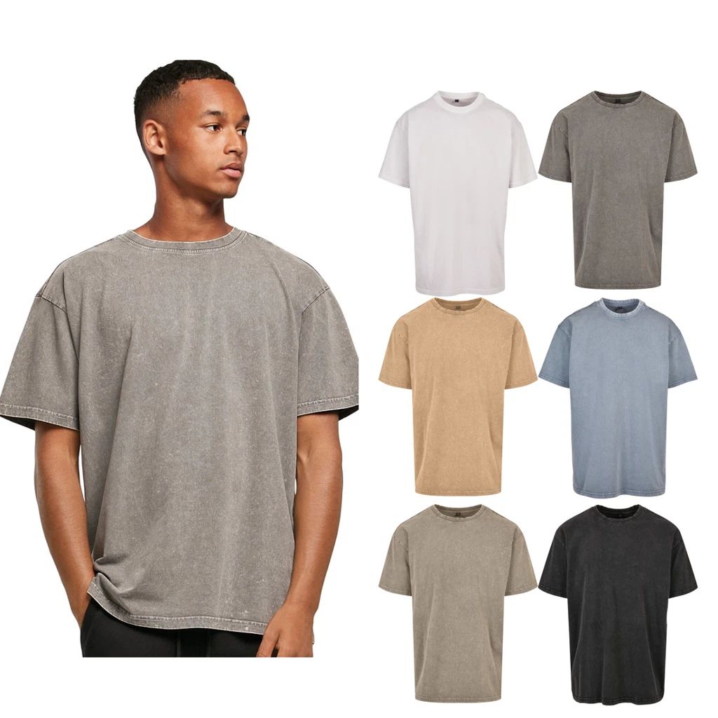 Build Your Brand Acid washed heavy oversized tee - Round neck, Set-in sleeve