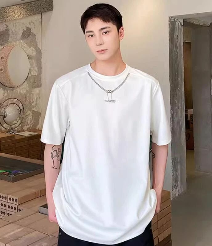 men's new chain design knitting round neck Simple Versatile Loose short sleeves