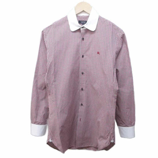 Burberry Black Label Cleric Shirt Check Logo Embroidery Long Sleeve 38 Approx