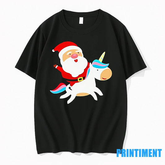 Santa Claus On Unicorn Rainbow Sleigh Ride Christmas Tshirts Sweater