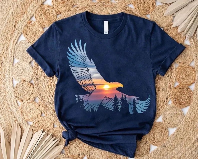 Sunset Eagle Forest Graphic Comfort Tee Men Women Nature Shirt Gift Idea