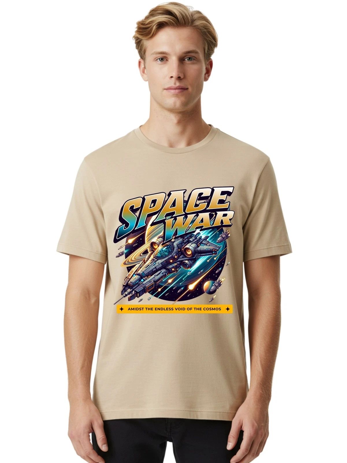 Space-War Mens Graphic Tee,100% Cotton,Casual Summer Wear