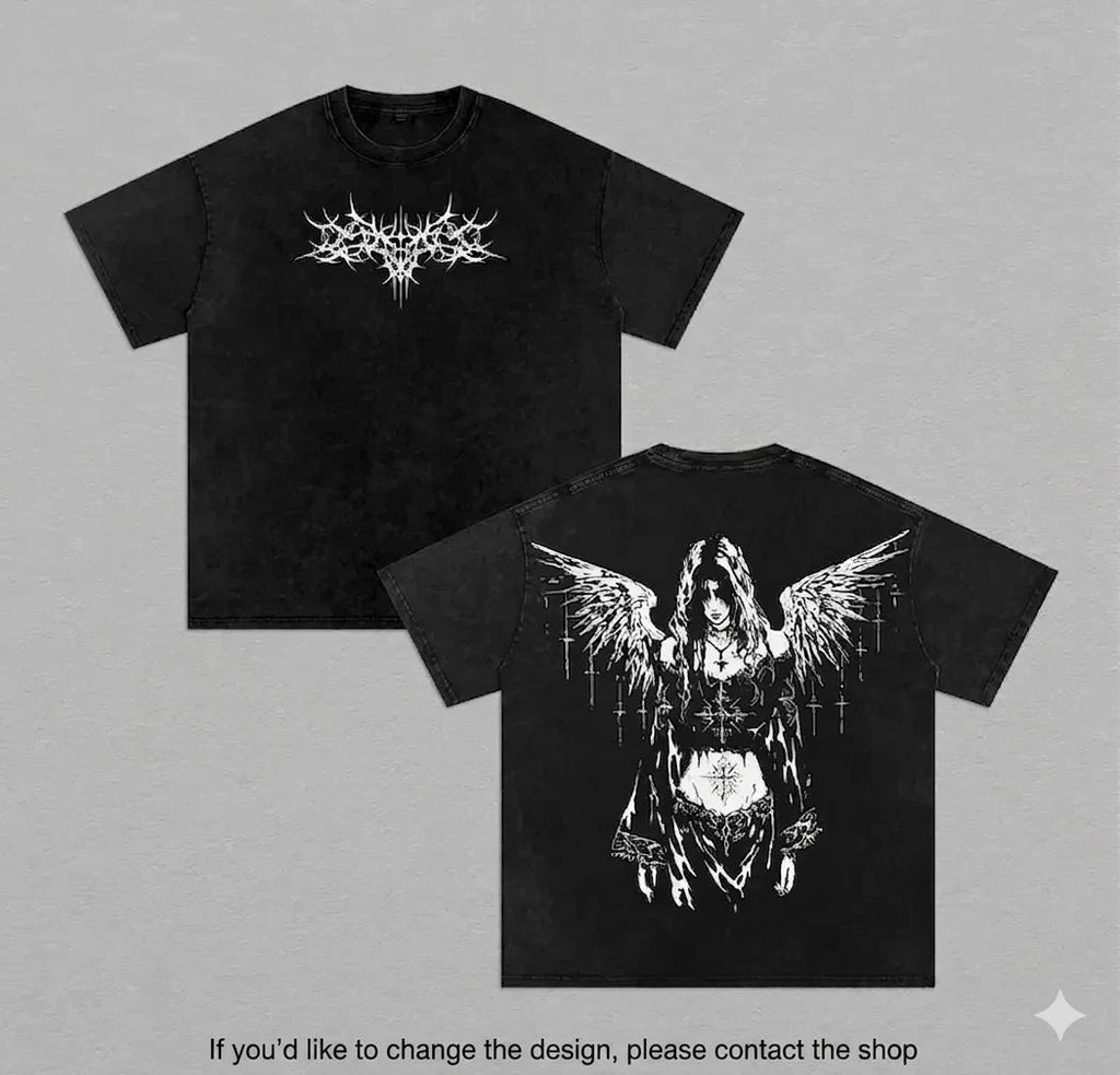 Vintage Y2K Gothic Angel T-Shirt Oversized Dark Aesthetic Graphic Tee Men