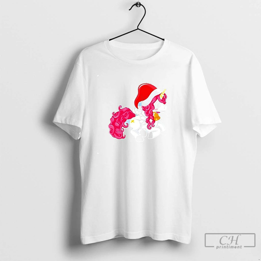 Classic Pink Hair Santa Unicorn Holiday Bell Christmas T Shirts