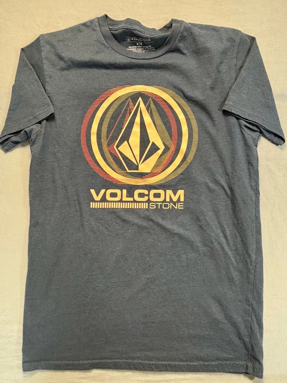 Volcom Stone Logo T Shirt Mens M Navy Blue Black Heather Skate Surf Tee